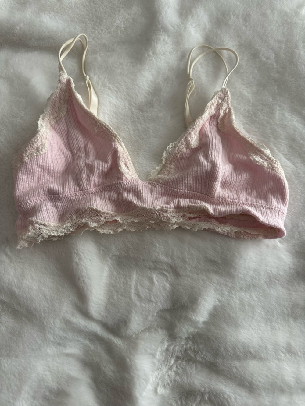 Forever 21 Pink Lace-Trim Ribbed Bralette